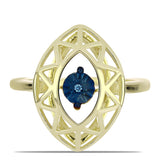Inel din Argint 925 Placat cu Aur ( 2.4 grame ) cu Diamant Albastru Dansator 0.01 Carate