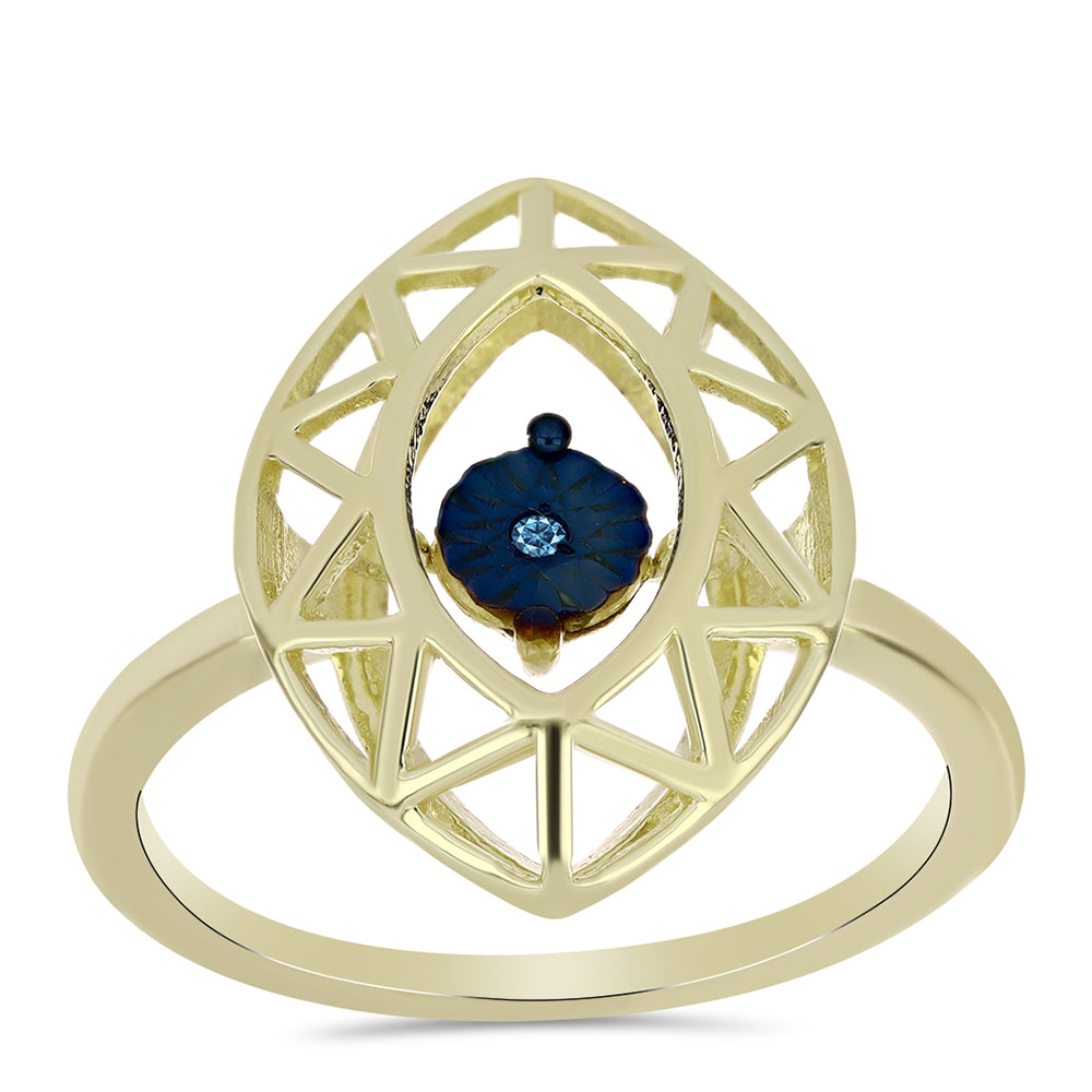 Inel din Argint 925 Placat cu Aur ( 2.4 grame ) cu Diamant Albastru Dansator 0.01 Carate