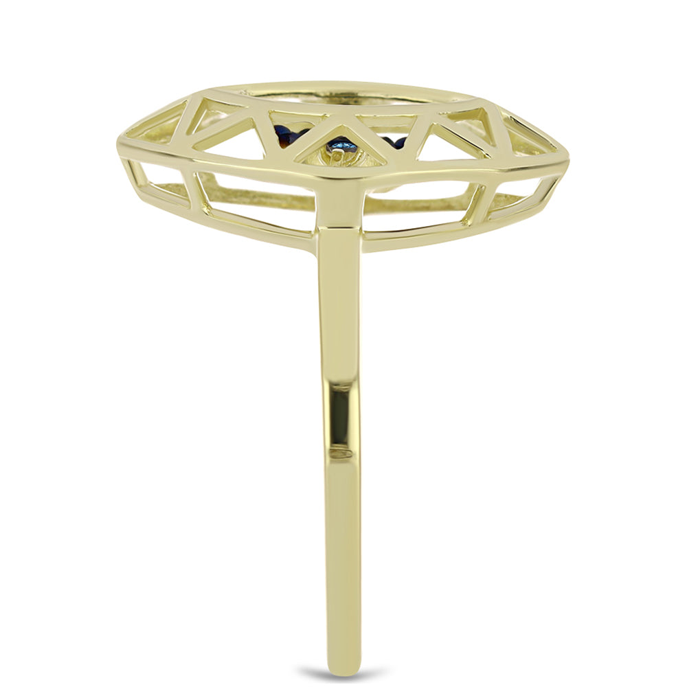 Inel din Argint 925 Placat cu Aur ( 2.4 grame ) cu Diamant Albastru Dansator 0.01 Carate