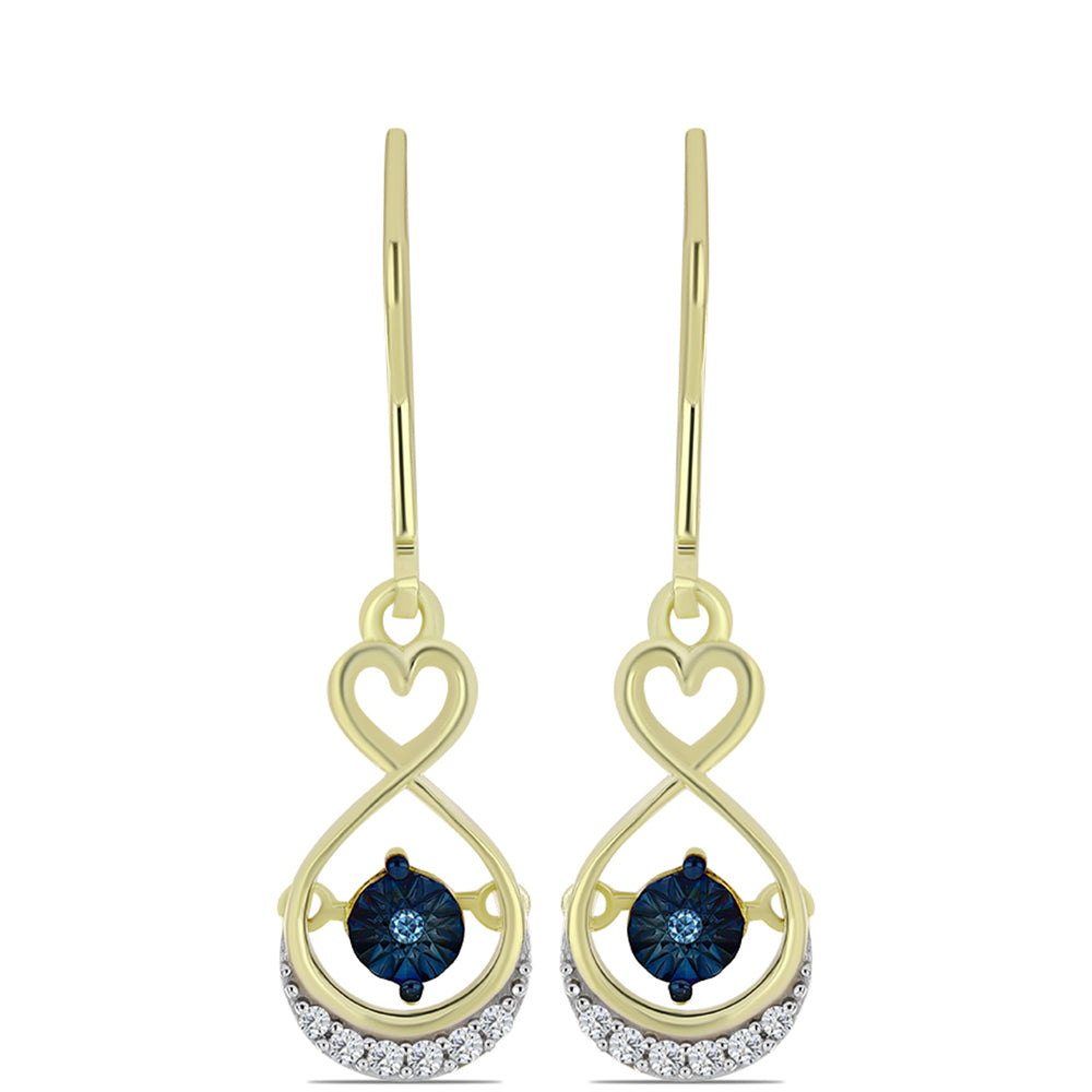 Cercei din Argint 925 Placat cu Aur ( 2.81 grame ) cu Diamant Albastru Dansator și Topaz Alb 0.12 Carate