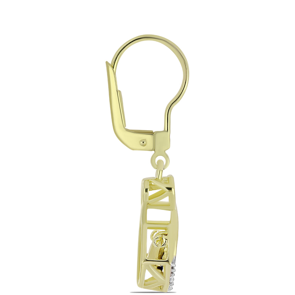Cercei din Argint 925 Placat cu Aur ( 2.81 grame ) cu Diamant Albastru Dansator și Topaz Alb 0.12 Carate