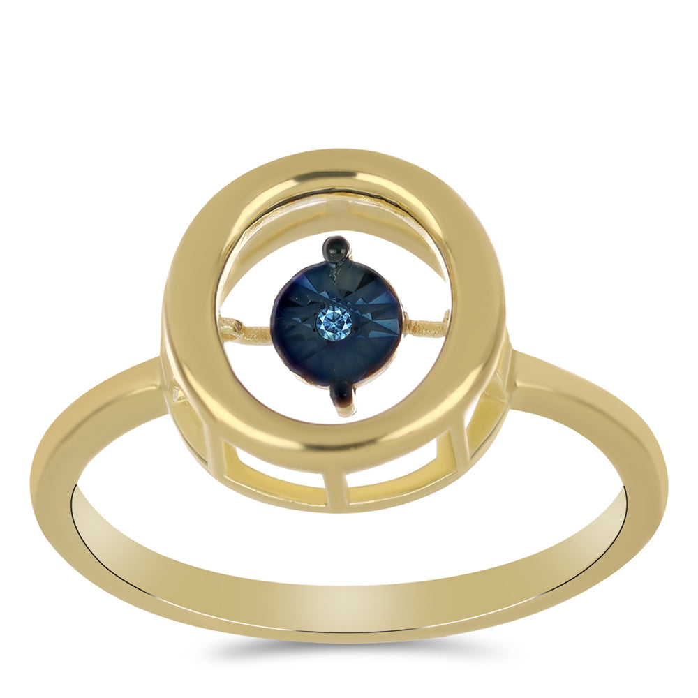 Inel din Argint 925 Placat cu Aur ( 2.34 grame ) cu Diamant Albastru Dansator 0.01 Carate