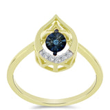 Inel din Argint 925 Placat cu Aur ( 2.08 grame ) cu Diamant Albastru Dansator și Topaz Alb 0.05 Carate