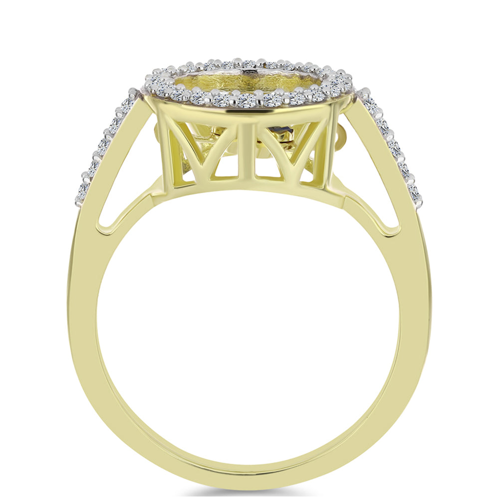 Inel din Argint 925 Placat cu Aur ( 2.99 grame ) cu Diamant Albastru Dansator și Topaz Alb 0.31 Carate