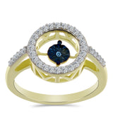 Inel din Argint 925 Placat cu Aur ( 2.99 grame ) cu Diamant Albastru Dansator și Topaz Alb 0.31 Carate