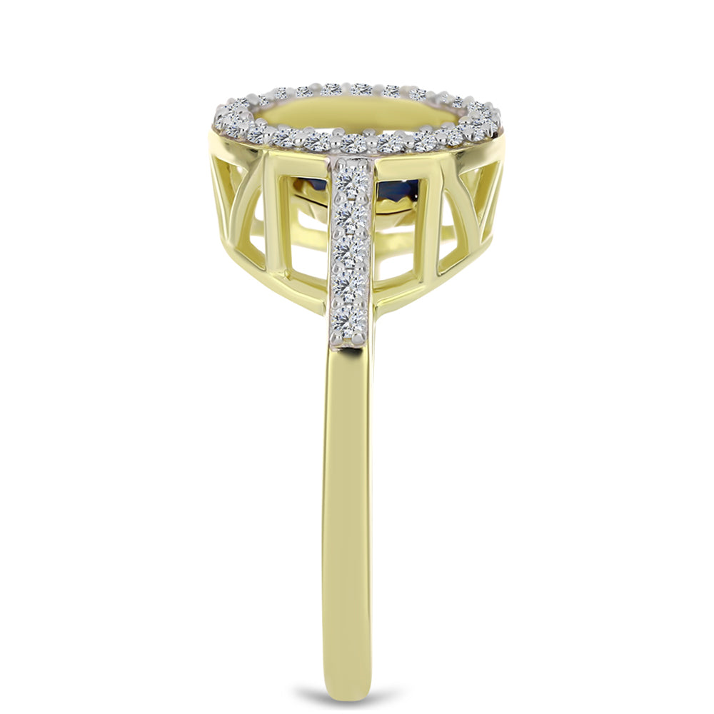 Inel din Argint 925 Placat cu Aur ( 2.99 grame ) cu Diamant Albastru Dansator și Topaz Alb 0.31 Carate