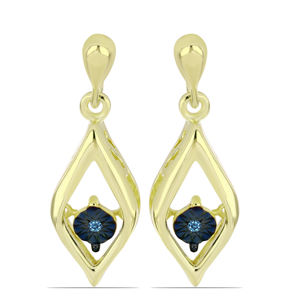 Cercei din Argint 925 Placat cu Aur ( 3.16 grame ) cu Diamant Albastru Dansator 0.02 Carate