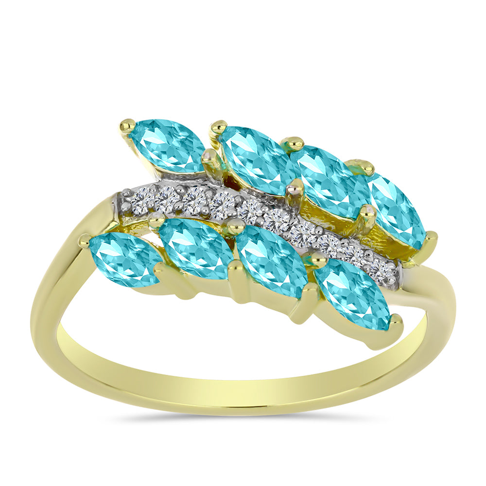 Inel din Argint 925 Placat cu Aur ( 3.26 grame ) cu Cuarț Paraiba și Topaz Alb 1.03 Carate