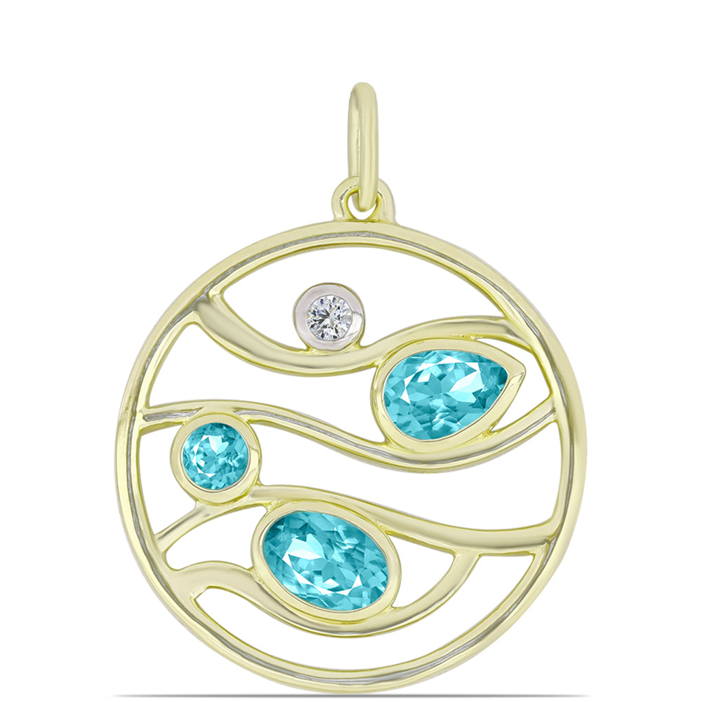 Pandantiv din Argint 925 Placat cu Aur ( 2.83 grame ) cu Cuarț Paraiba și Topaz Alb 0.89 Carate