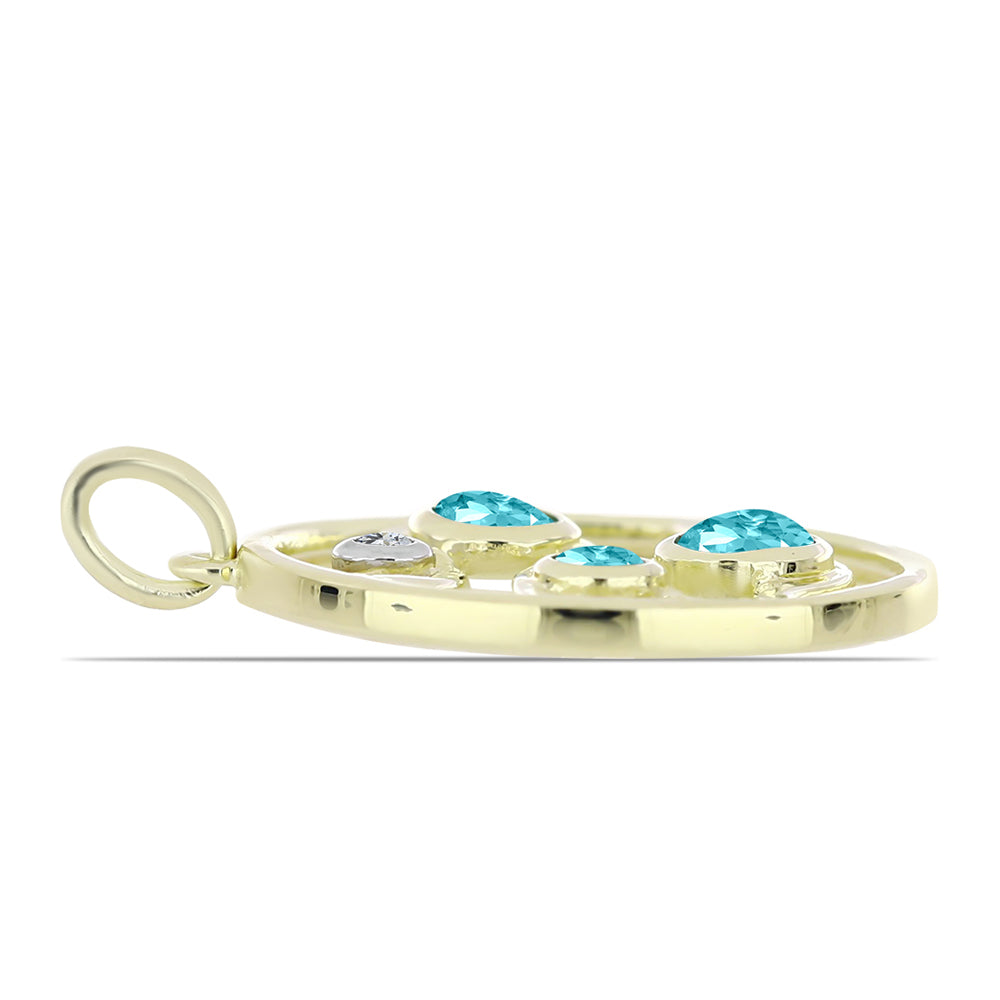 Pandantiv din Argint 925 Placat cu Aur ( 2.83 grame ) cu Cuarț Paraiba și Topaz Alb 0.89 Carate