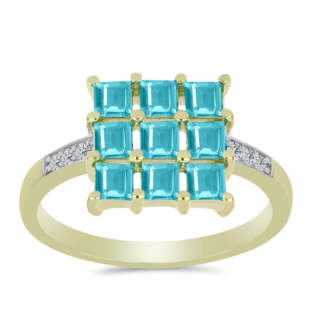 Inel din Argint 925 Placat cu Aur ( 3 grame ) cu Cuarț Paraiba și Topaz Alb 1.23 Carate