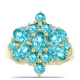 Inel din Argint 925 Placat cu Aur ( 3.5 grame ) cu Cuarț Paraiba și Topaz Alb 3.09 Carate