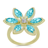Inel din Argint 925 Placat cu Aur ( 4.86 grame ) cu Cuarț Paraiba și Topaz Alb 2.68 Carate