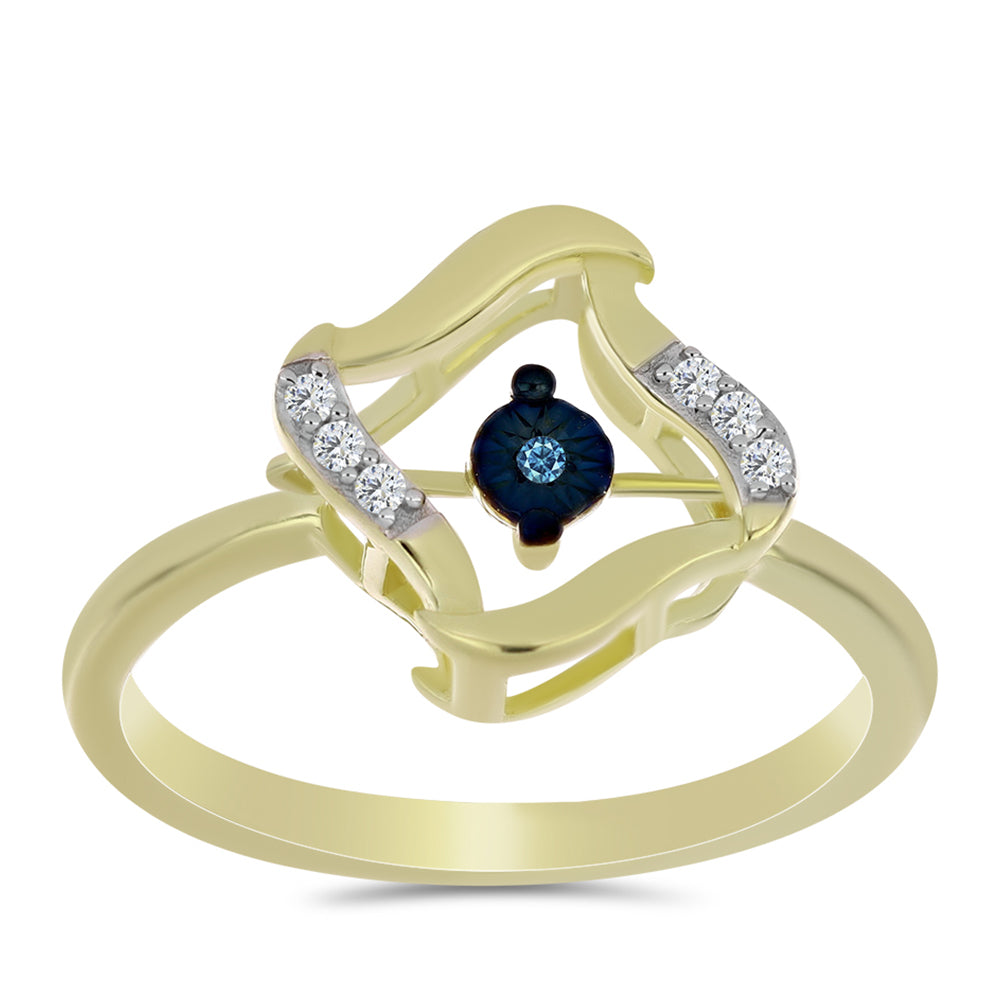 Inel din Argint 925 Placat cu Aur ( 2.3 grame ) cu Diamant Albastru Dansator și Topaz Alb 0.06 Carate