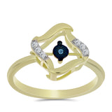 Inel din Argint 925 Placat cu Aur ( 2.3 grame ) cu Diamant Albastru Dansator și Topaz Alb 0.06 Carate