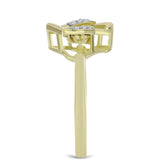 Inel din Argint 925 Placat cu Aur ( 2.3 grame ) cu Diamant Albastru Dansator și Topaz Alb 0.06 Carate