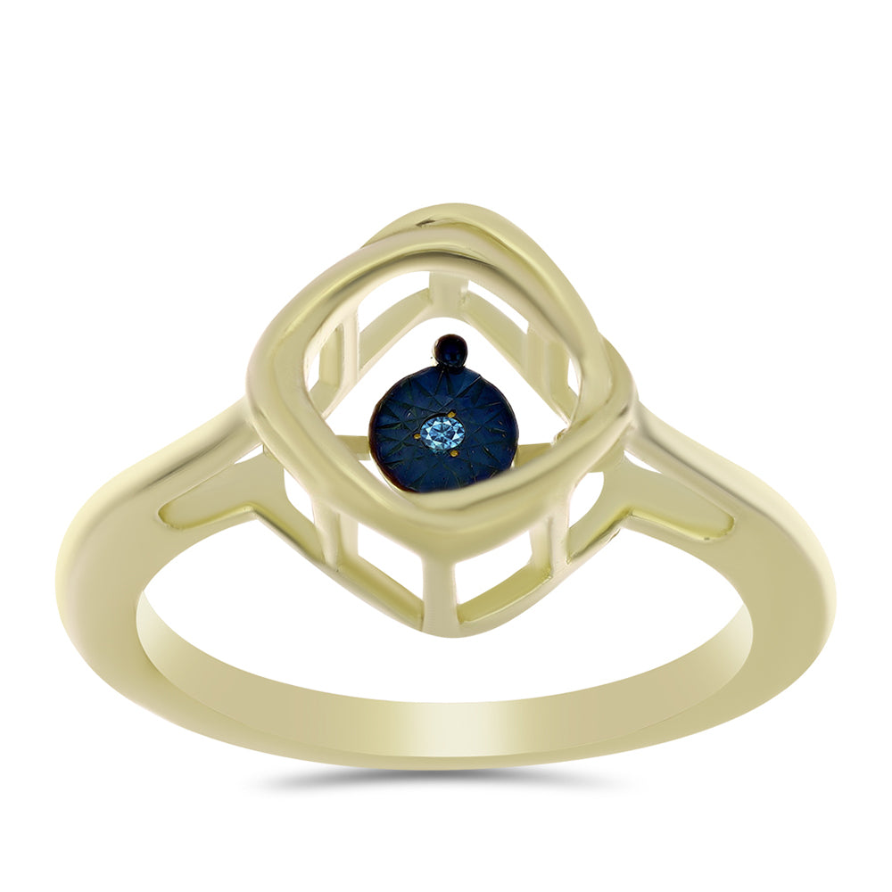 Inel din Argint 925 Placat cu Aur ( 3.24 grame ) cu Diamant Albastru Dansator 0.01 Carate