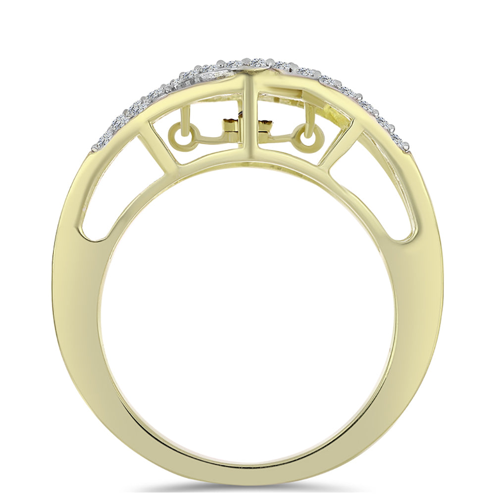 Inel din Argint 925 Placat cu Aur ( 3.44 grame ) cu Diamant Albastru Dansator și Topaz Alb 0.35 Carate