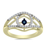 Inel din Argint 925 Placat cu Aur ( 3.44 grame ) cu Diamant Albastru Dansator și Topaz Alb 0.35 Carate