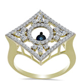 Inel din Argint 925 Placat cu Aur ( 4.8 grame ) cu Diamant Albastru Dansator și Topaz Alb 1.02 Carate