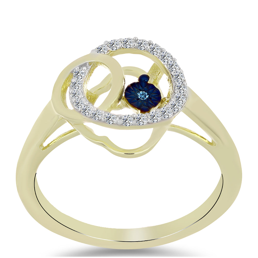 Inel din Argint 925 Placat cu Aur ( 2.77 grame ) cu Diamant Albastru Dansator și Topaz Alb 0.21 Carate