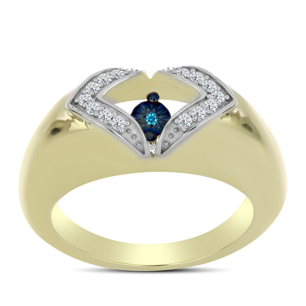 Inel din Argint 925 Placat cu Aur ( 4.99 grame ) cu Diamant Albastru Dansator și Topaz Alb 0.13 Carate