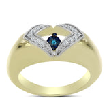 Inel din Argint 925 Placat cu Aur ( 4.99 grame ) cu Diamant Albastru Dansator și Topaz Alb 0.13 Carate