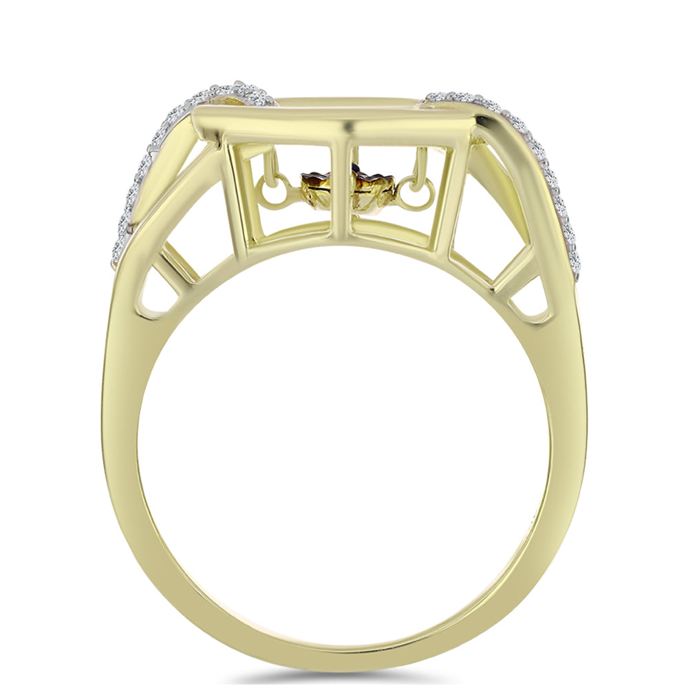 Inel din Argint 925 Placat cu Aur ( 4.51 grame ) cu Diamant Albastru Dansator și Topaz Alb 0.18 Carate