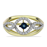 Inel din Argint 925 Placat cu Aur ( 3.71 grame ) cu Diamant Albastru Dansator și Topaz Alb 0.38 Carate