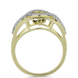 Inel din Argint 925 Placat cu Aur ( 3.71 grame ) cu Diamant Albastru Dansator și Topaz Alb 0.38 Carate