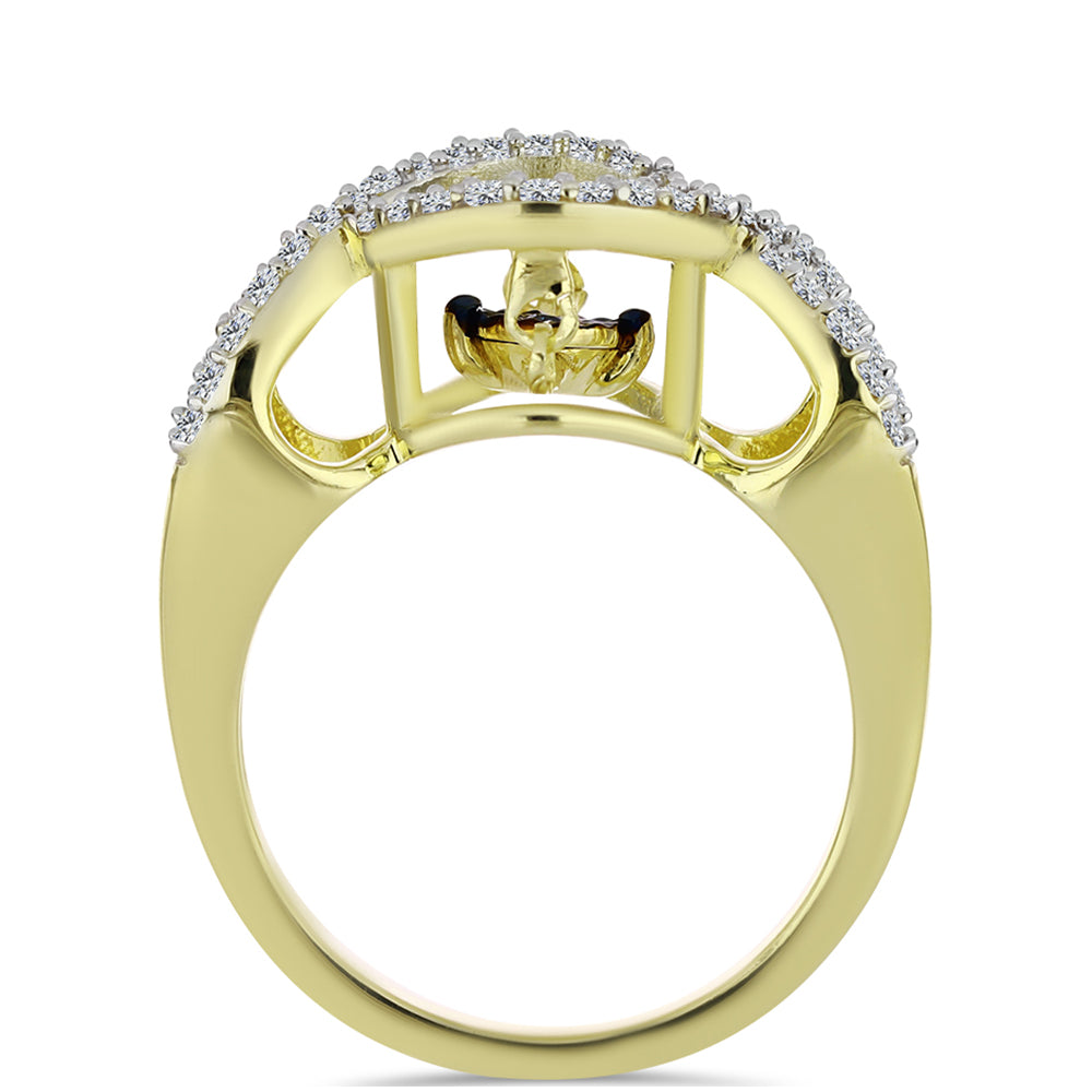 Inel din Argint 925 Placat cu Aur ( 3.8 grame ) cu Diamant Albastru Dansator și Topaz Alb 0.39 Carate