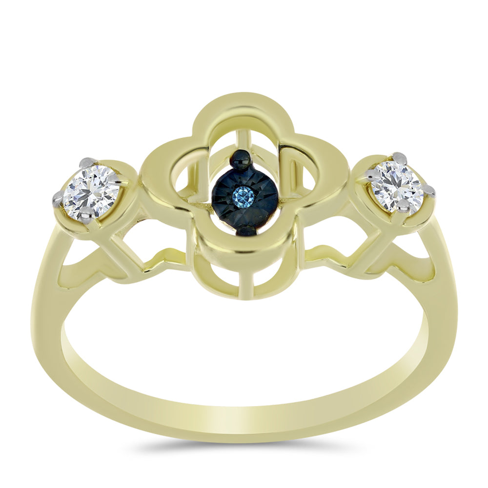Inel din Argint 925 Placat cu Aur ( 2.91 grame ) cu Diamant Albastru Dansator și Topaz Alb 0.27 Carate