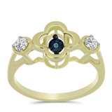 Inel din Argint 925 Placat cu Aur ( 2.91 grame ) cu Diamant Albastru Dansator și Topaz Alb 0.27 Carate