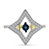 Inel din Argint 925 Placat cu Aur ( 3.25 grame ) cu Diamant Albastru Dansator și Topaz Alb 0.39 Carate
