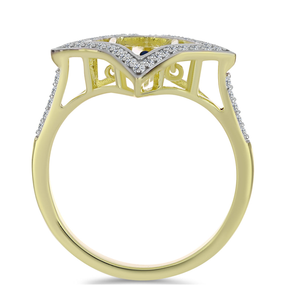 Inel din Argint 925 Placat cu Aur ( 3.25 grame ) cu Diamant Albastru Dansator și Topaz Alb 0.39 Carate