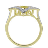 Inel din Argint 925 Placat cu Aur ( 3.25 grame ) cu Diamant Albastru Dansator și Topaz Alb 0.39 Carate