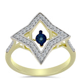 Inel din Argint 925 Placat cu Aur ( 3.25 grame ) cu Diamant Albastru Dansator și Topaz Alb 0.39 Carate