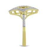 Inel din Argint 925 Placat cu Aur ( 3.25 grame ) cu Diamant Albastru Dansator și Topaz Alb 0.39 Carate