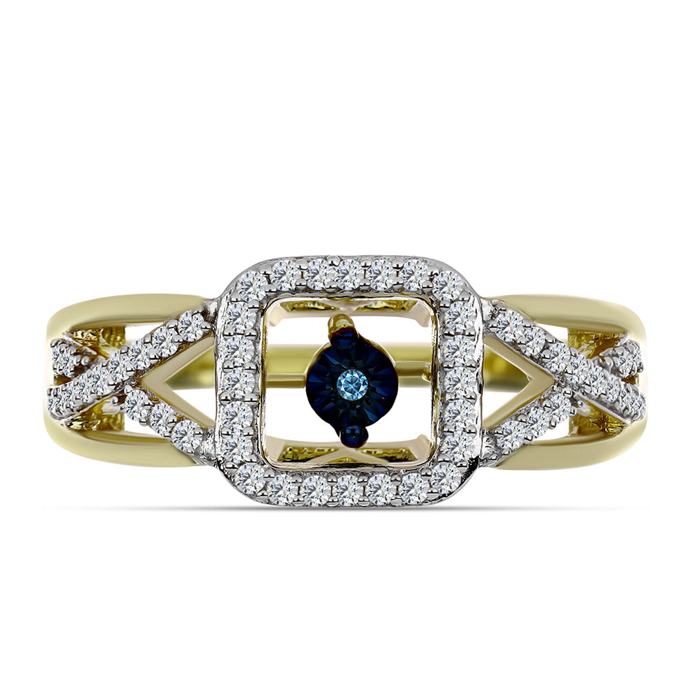 Inel din Argint 925 Placat cu Aur ( 4.58 grame ) cu Diamant Albastru Dansator și Topaz Alb 0.37 Carate