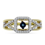 Inel din Argint 925 Placat cu Aur ( 4.58 grame ) cu Diamant Albastru Dansator și Topaz Alb 0.37 Carate