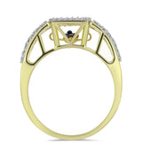 Inel din Argint 925 Placat cu Aur ( 4.58 grame ) cu Diamant Albastru Dansator și Topaz Alb 0.37 Carate