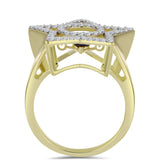 Inel din Argint 925 Placat cu Aur ( 4.96 grame ) cu Diamant Albastru Dansator și Topaz Alb 0.58 Carate