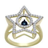 Inel din Argint 925 Placat cu Aur ( 4.96 grame ) cu Diamant Albastru Dansator și Topaz Alb 0.58 Carate