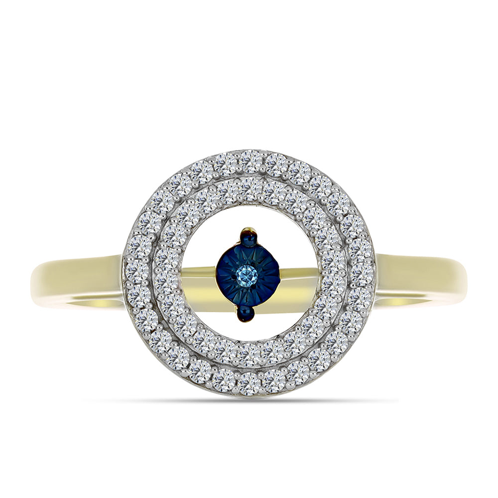 Inel din Argint 925 Placat cu Aur ( 3.3 grame ) cu Diamant Albastru Dansator și Topaz Alb 0.46 Carate