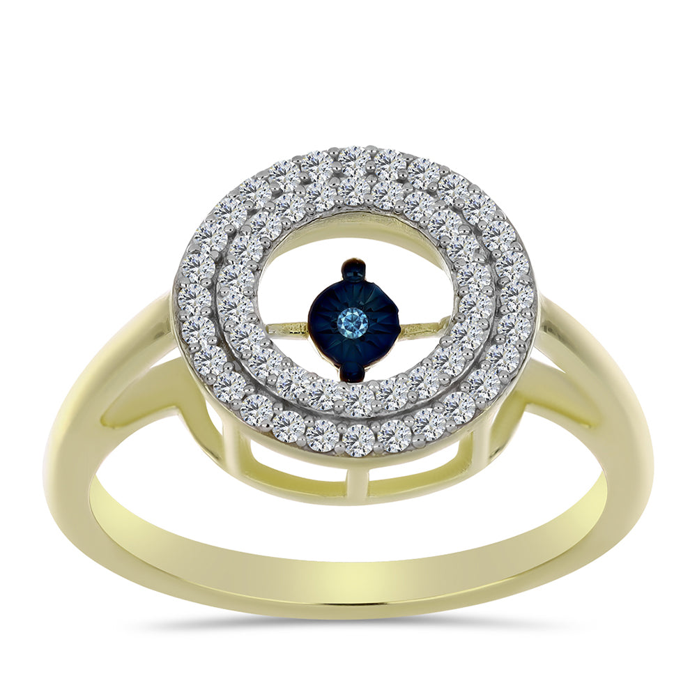 Inel din Argint 925 Placat cu Aur ( 3.3 grame ) cu Diamant Albastru Dansator și Topaz Alb 0.46 Carate