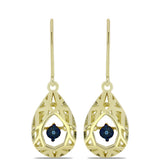 Cercei din Argint 925 Placat cu Aur ( 4.42 grame ) cu Diamant Albastru Dansator 0.02 Carate