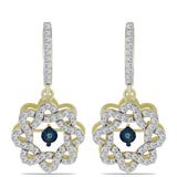 Cercei din Argint 925 Placat cu Aur ( 5.52 grame ) cu Diamant Albastru Dansator și Topaz Alb 1.06 Carate