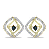 Cercei din Argint 925 Placat cu Aur ( 4.95 grame ) cu Diamant Albastru Dansator și Topaz Alb 0.59 Carate