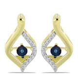 Cercei din Argint 925 Placat cu Aur ( 4.68 grame ) cu Diamant Albastru Dansator și Topaz Alb 0.19 Carate