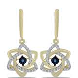Cercei din Argint 925 Placat cu Aur ( 4.83 grame ) cu Diamant Albastru Dansator și Topaz Alb 0.5 Carate